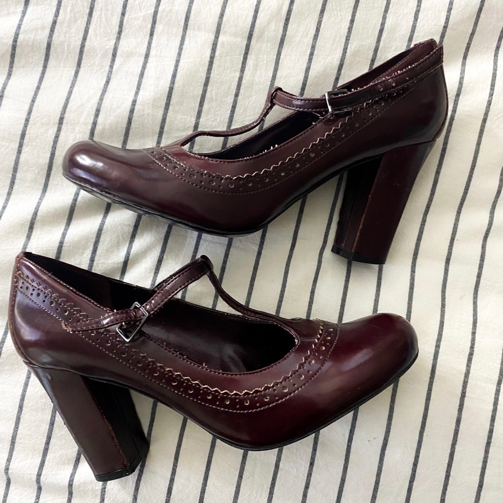 burgundy heeled mary janes